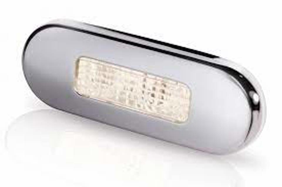 Hella Marine-2XT 959 680-411-LED OBLONG STEP LAMP WIDE RIM 10-33V WARM WHITE - POLISHED 316 S/S BEZEL.