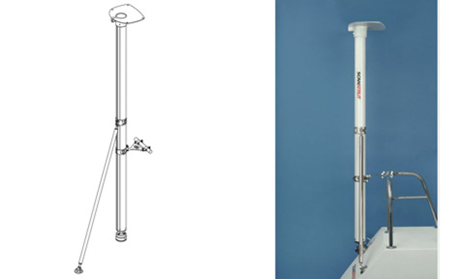 Scanstrut-SC106-2.5m (8.3') complete pole system for small satcom antennas - Complete kit inc. adjustable base, pole, top for radome / satcom, 1200mm deck strut & 25mm rail stand-off