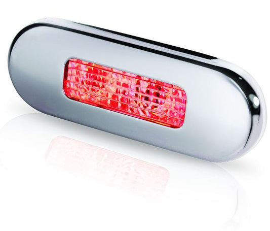 Hella Marine-2XT 959 680-717-LED OBLONG STEP LAMP WIDE RIM 10-33V RED - POLISHED 316 S/S BEZEL.